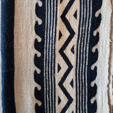 Navy Blue Tribal Pattern Raw Cotton Throw with Tassels | 140×200cm Boho-Inspired Woven Blanket